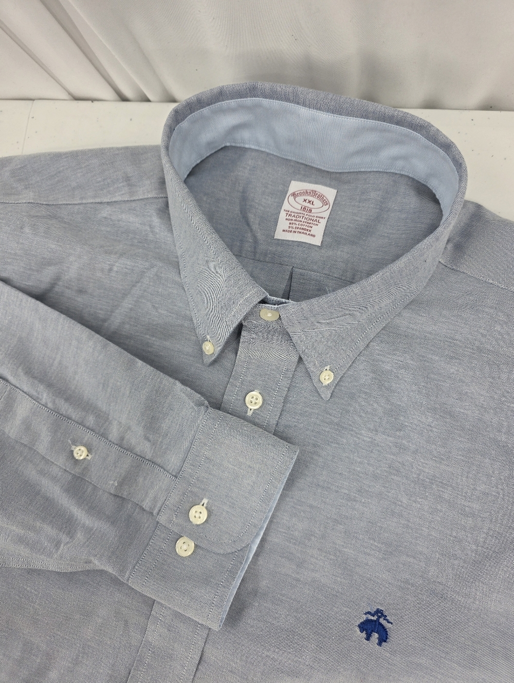 NWT Brooks Brothers 1818‎ Chambray Oxford L/S Dress Shirt Size 2XL Blue Stretch.